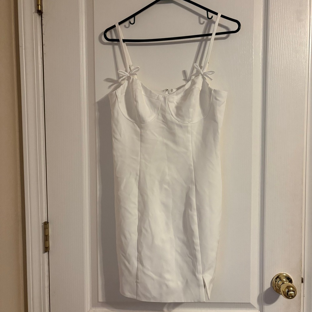 ASTR The Label White Bustier Mini Dress Bow Straps Size Medium Cottage Coquette